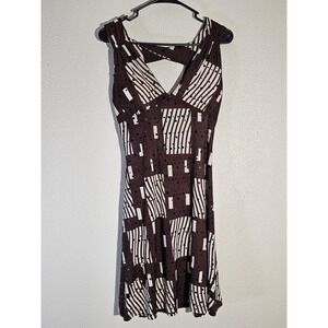 Vtg Y2k Touch Express‎ Babydoll Midi Dress Geometric Pattern Sequins Earthtones